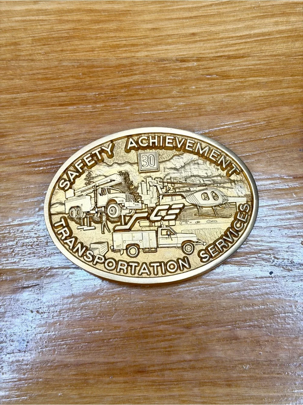 Safety Achievement Transportation Service Belt Buckle Josten Gold Brass Vintage